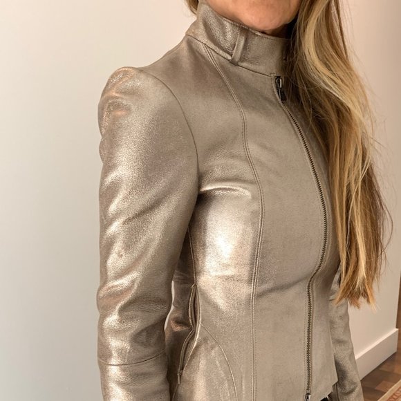 Armani Exchange pale gold leather jacket - Picture 5 of 9